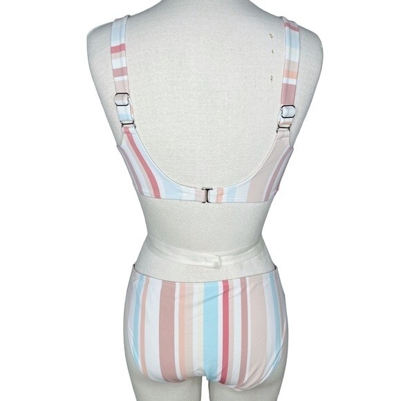 Xhilaration Bikini M Top L Bottom * Striped Pastel Hipster Scoop Two Piece Swim - Picture 3 of 6